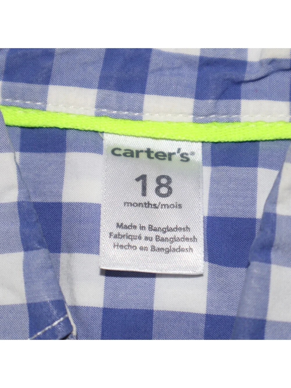 Carters Boys Shirt Blue White Check 18 Months